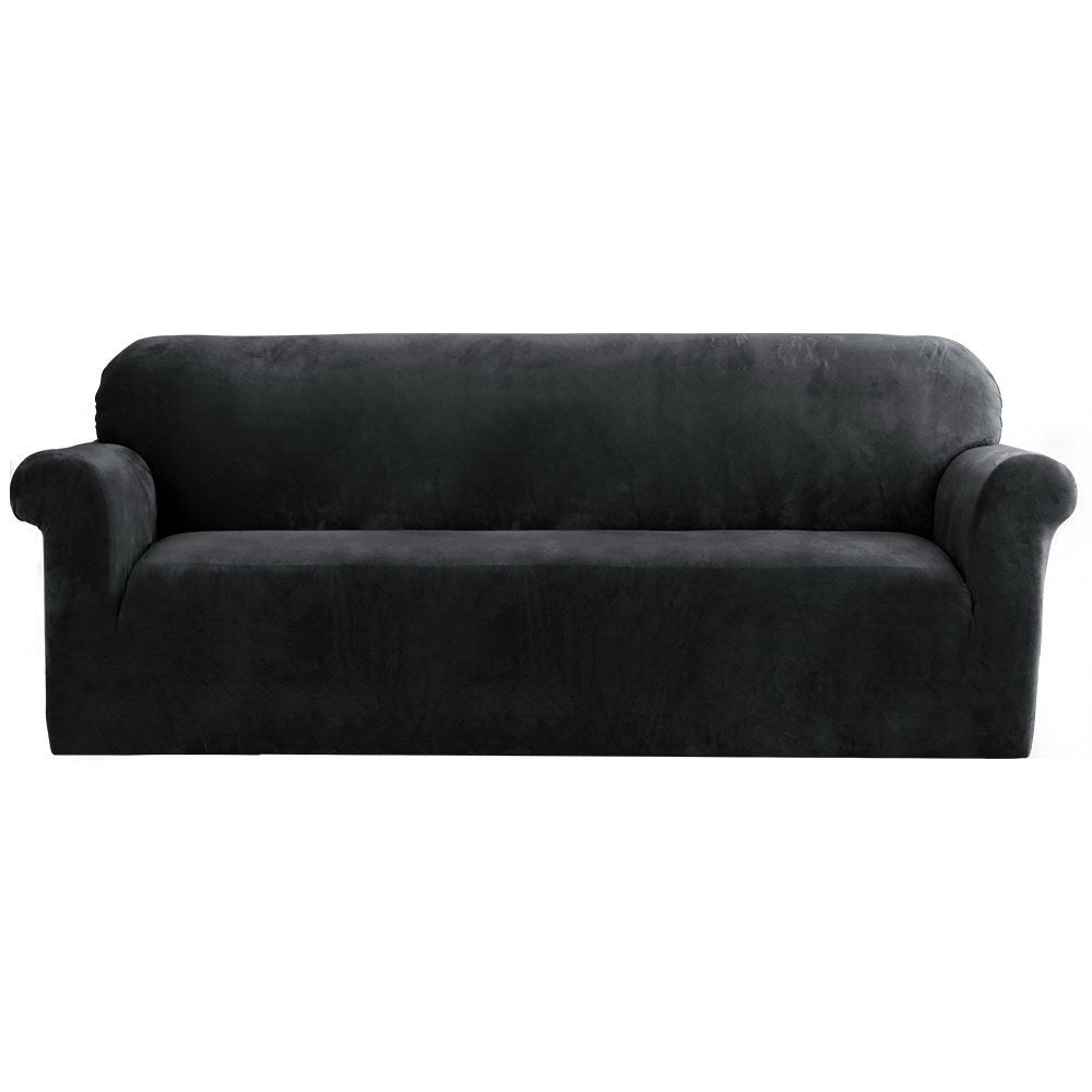 Artiss Sofa Cover Couch Covers 4 Seater Velvet Black - NuSea